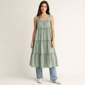 Max Studio Blue Green Tiered Midi Floral Sundress XS